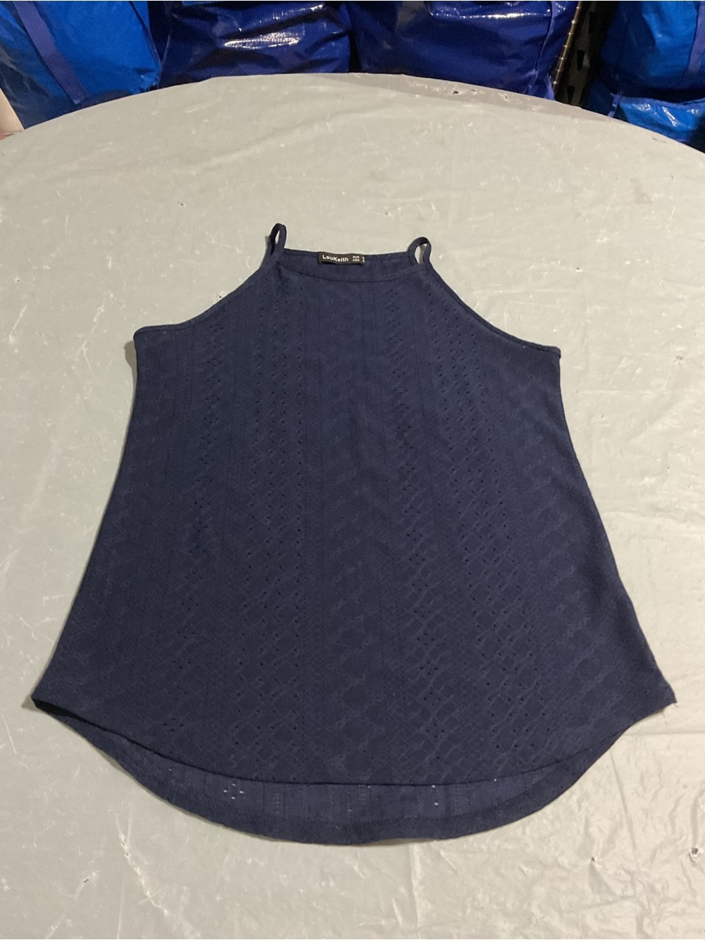 Lush Navy Sleeveless High-Neck Textured Tank